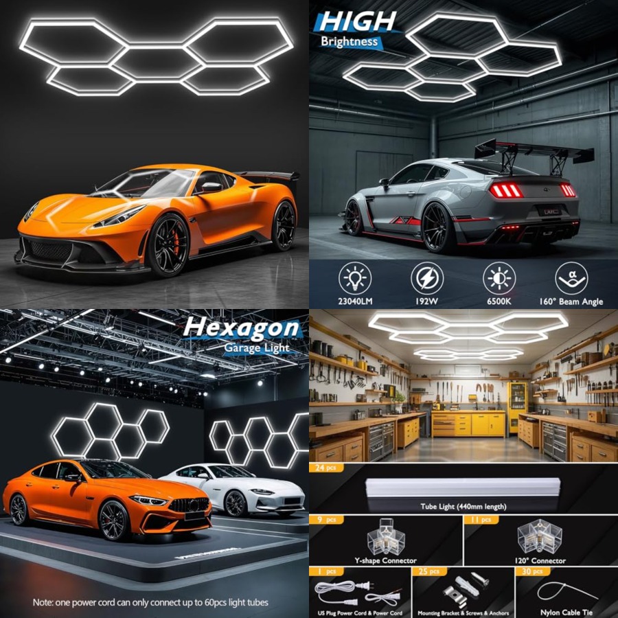 Car Led Light - Luzes de Garagem Hexagonais, Luzes LED